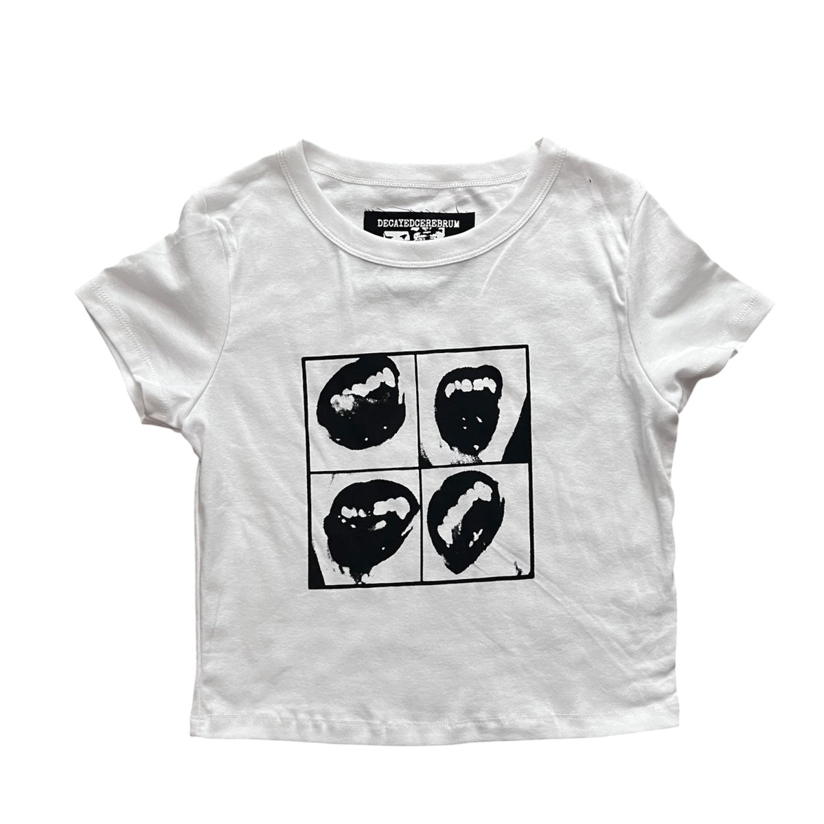 Vampire teeth 2x2 cropped baby tee reject
