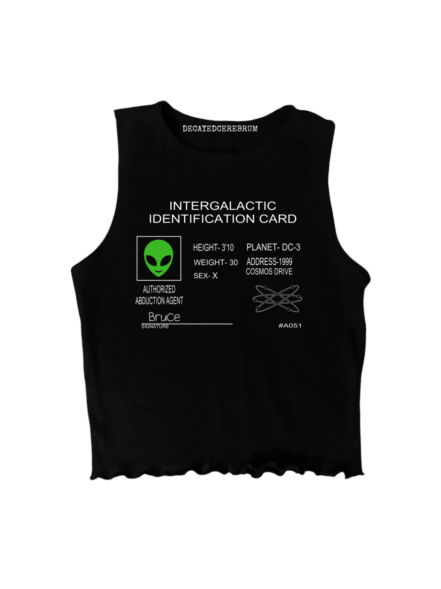 Intergalactic identification card lettuce trim cropped muscle tee