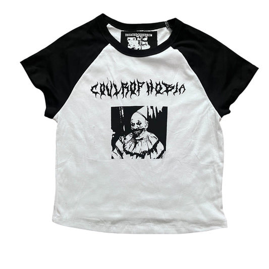 Coulrophobia cropped baseball tee reject