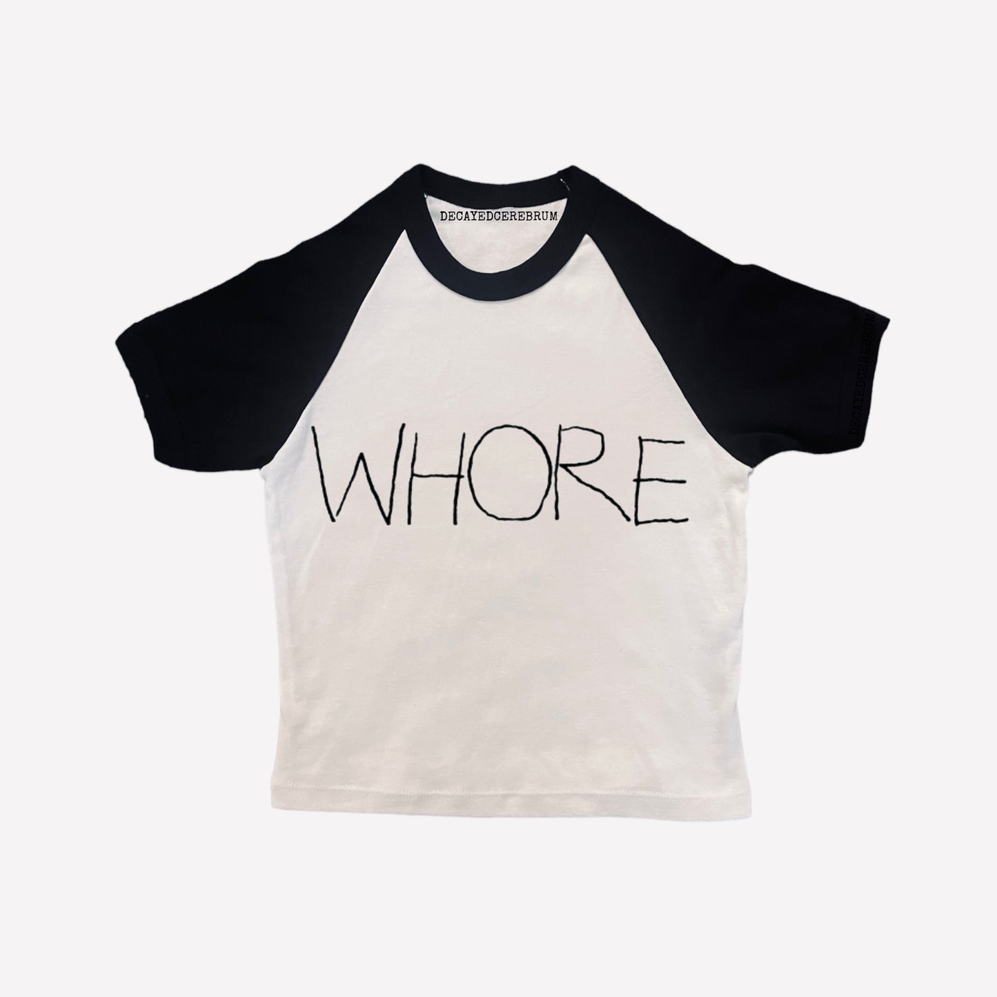 “Whore” baseball tee