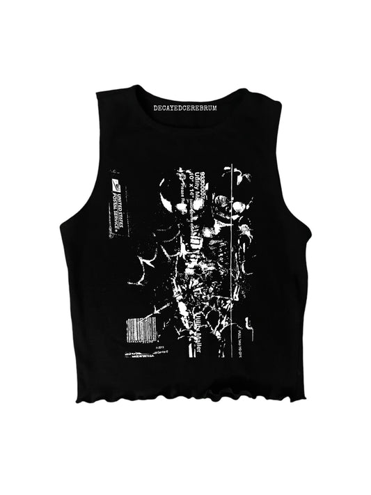 Fetal spiderweb lettuce trim cropped muscle tee