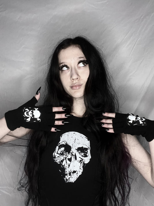 Skull patchwork gloves