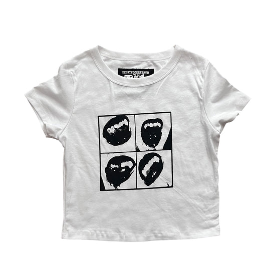Vampire teeth 2x2 cropped baby tee reject