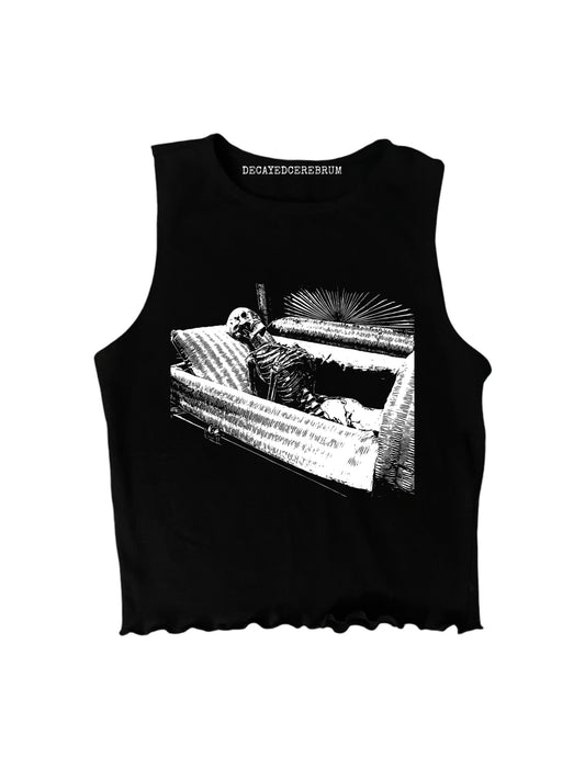 Coffin skeleton lettuce trim cropped muscle tee