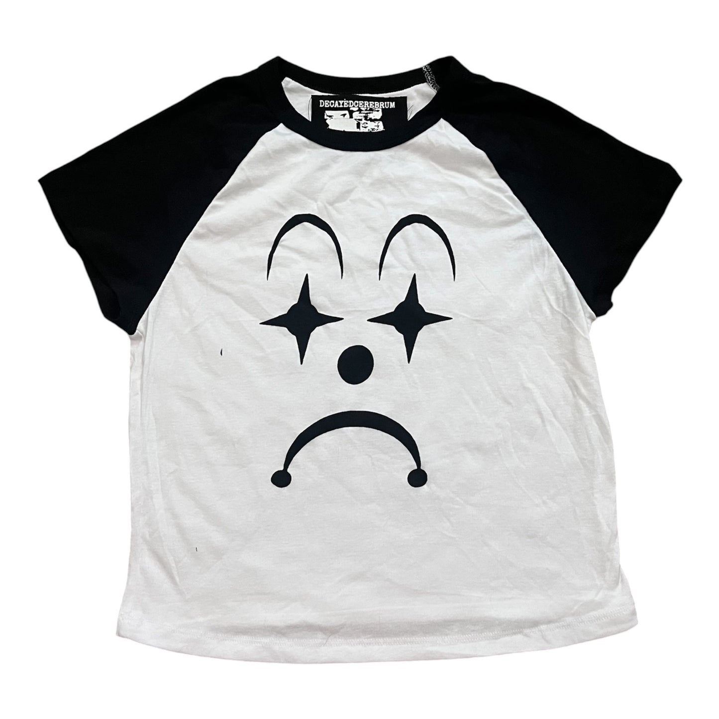 Sad clown cropped baseball tee reject