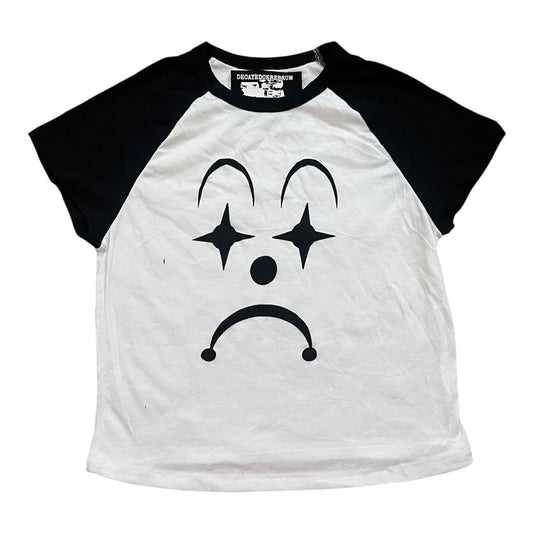 Sad clown cropped baseball tee reject
