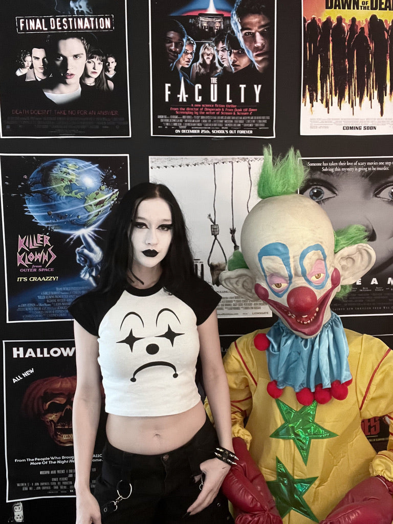 Sad clown cropped baseball tee