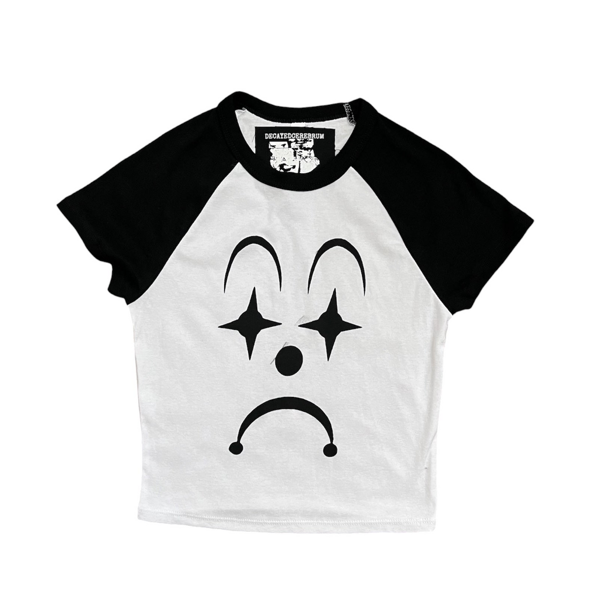 Sad clown cropped baseball tee reject