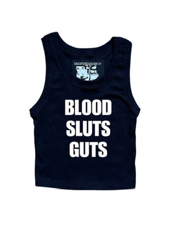 Blood, sluts, guts cropped tank