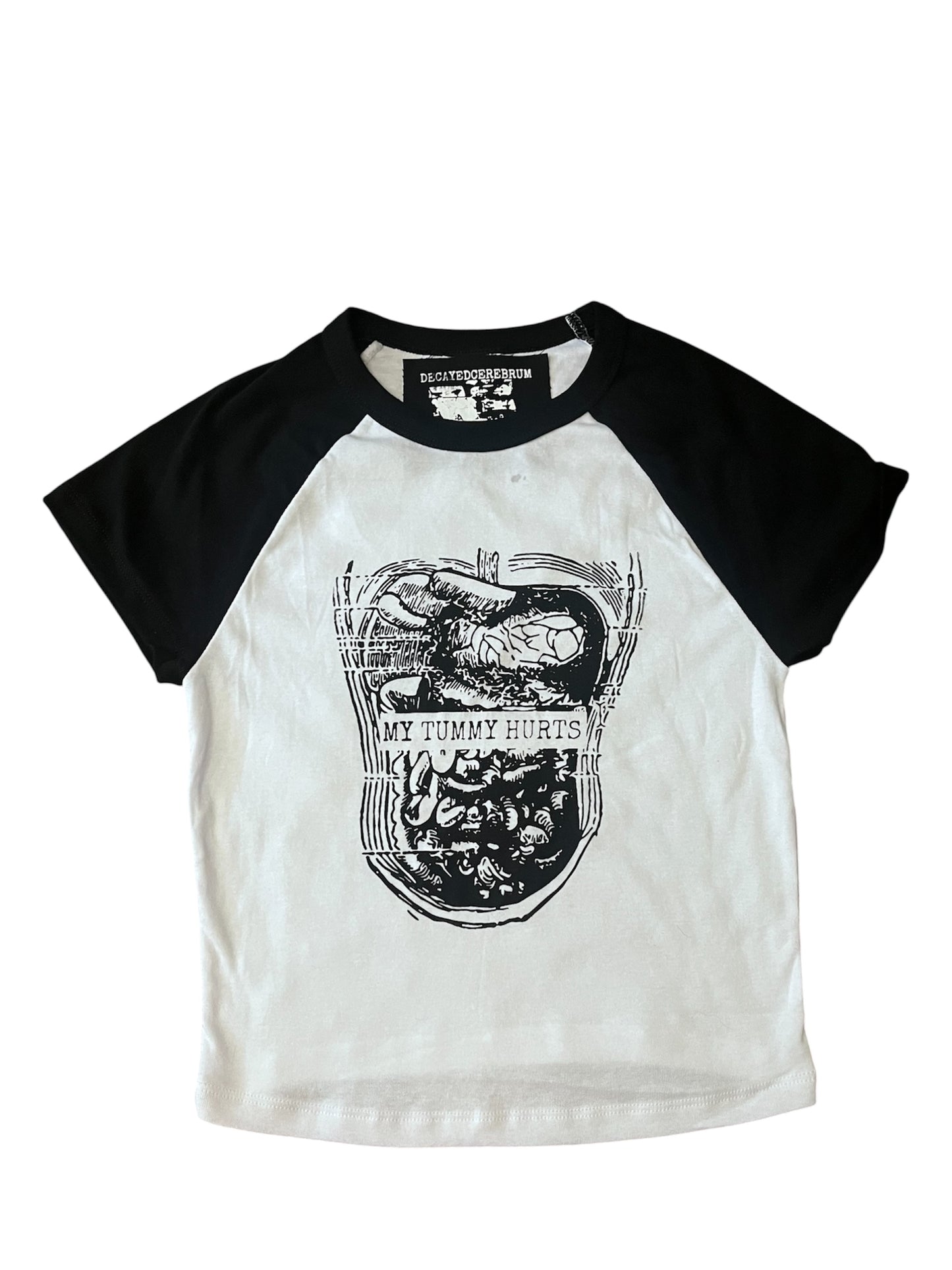 “My tummy hurts” cropped baseball tee reject