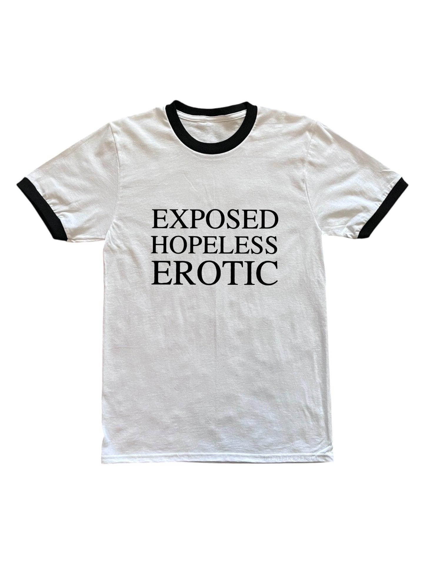 “Hopeless, exposed, erotic” ringer tee