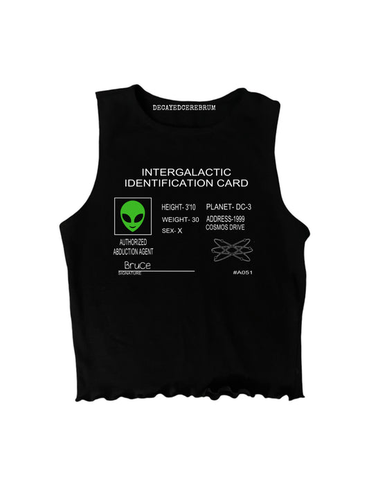 Intergalactic identification card lettuce trim cropped muscle tee