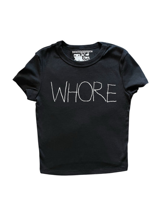 WHORE  cropped baby tee