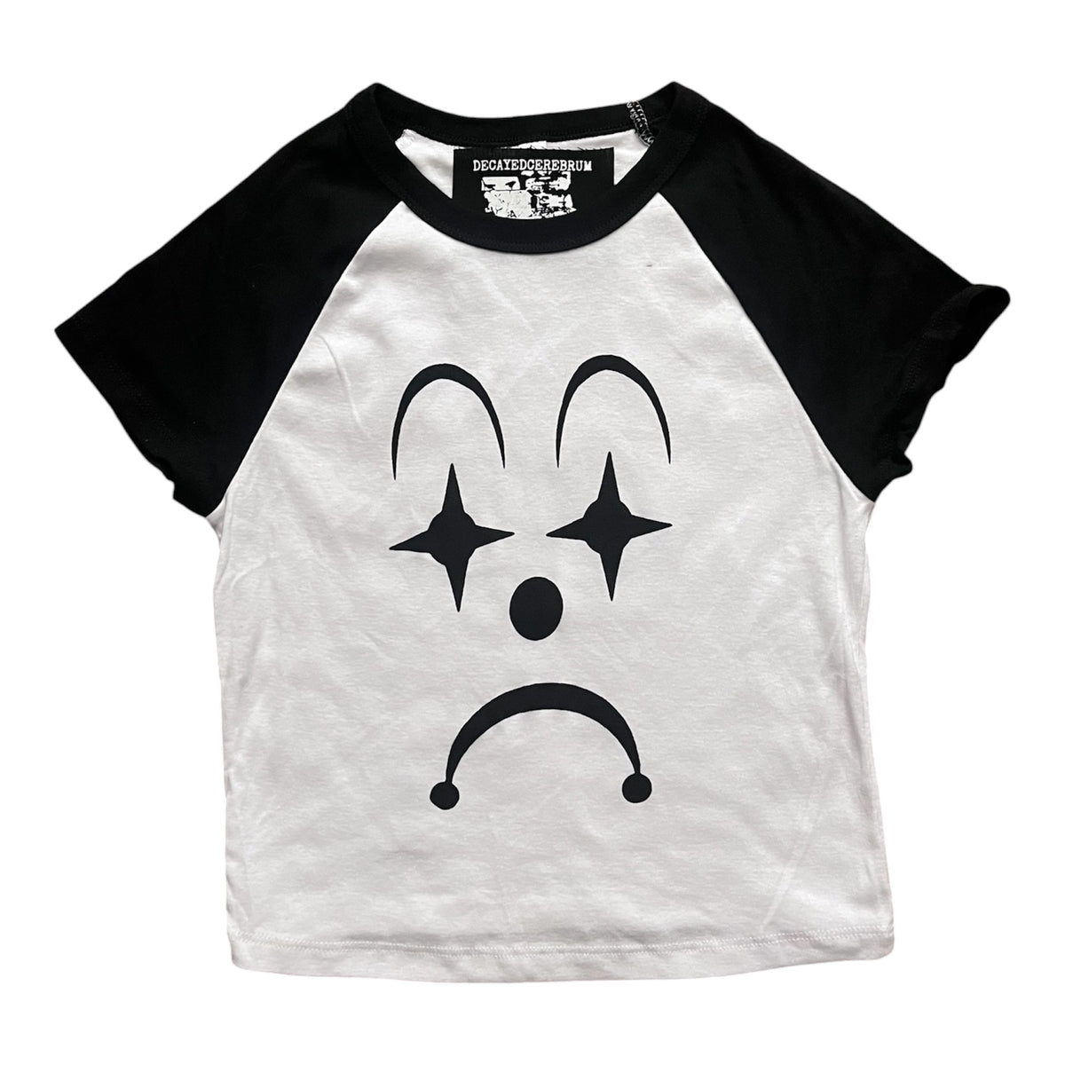Sad clown cropped baseball tee reject