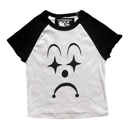Sad clown cropped baseball tee reject