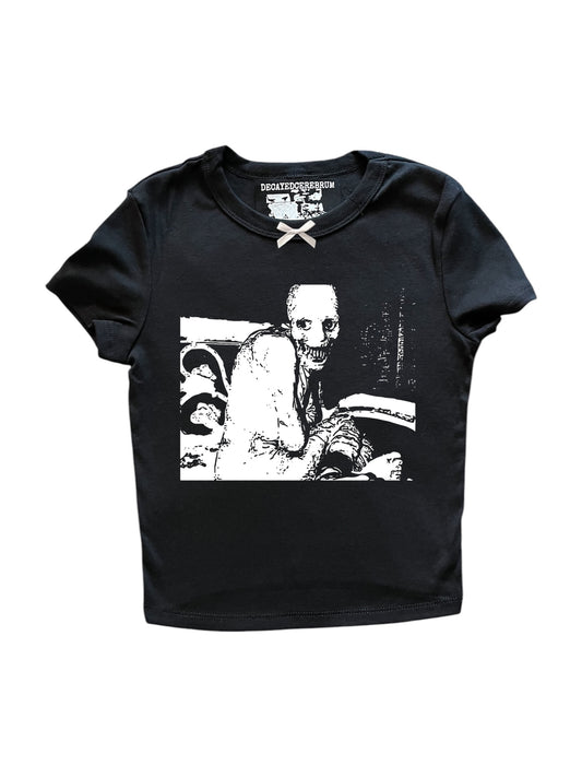 Russian sleep experiment bow cropped baby tee