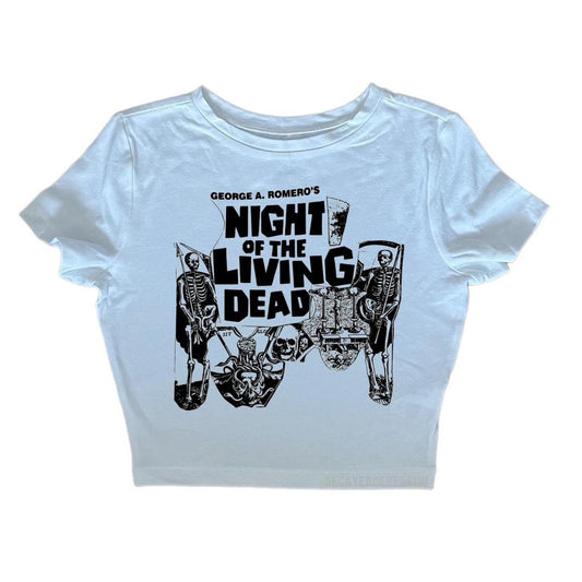 Night of the living dead skeleton  cropped baby tee