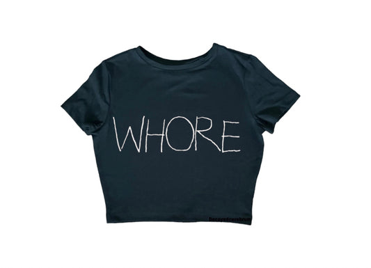 WHORE  cropped baby tee