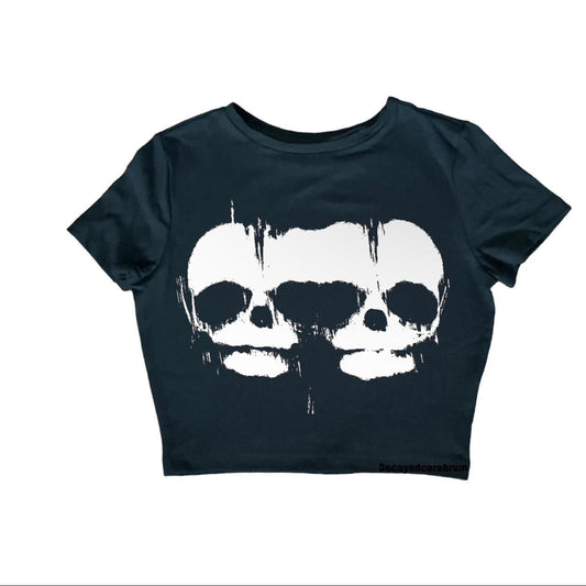Fetal skeleton skull cropped baby tee